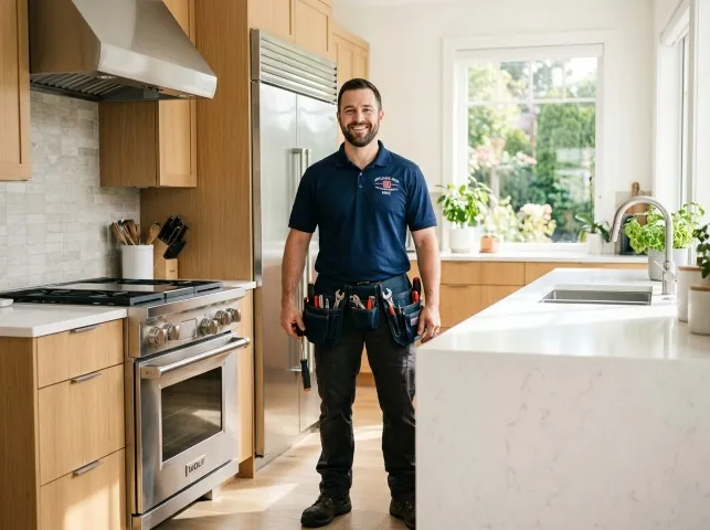Appliance Repair Hero technician in a Blanchard, ID kitchen after an appliance repair